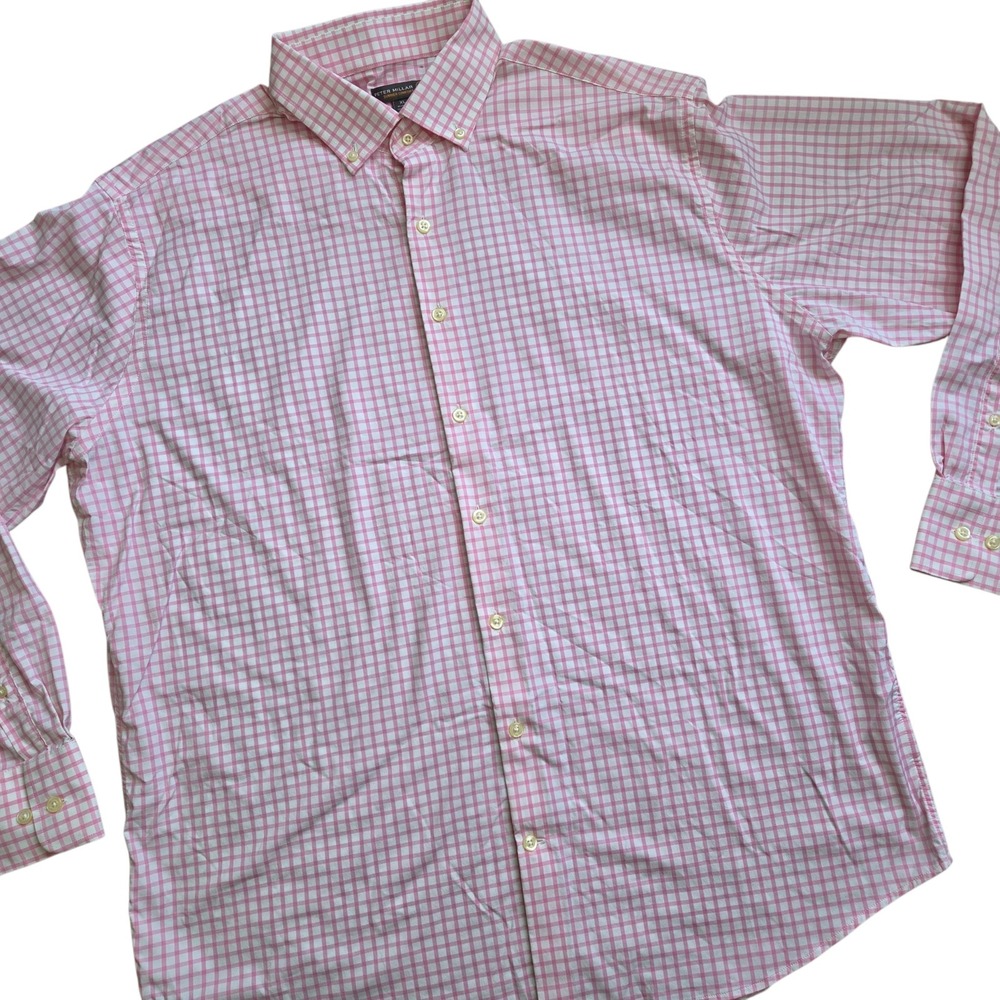 Peter Millar Summer Comfort Shirt XL Pink Gingham Button Down Golf Athletic‎